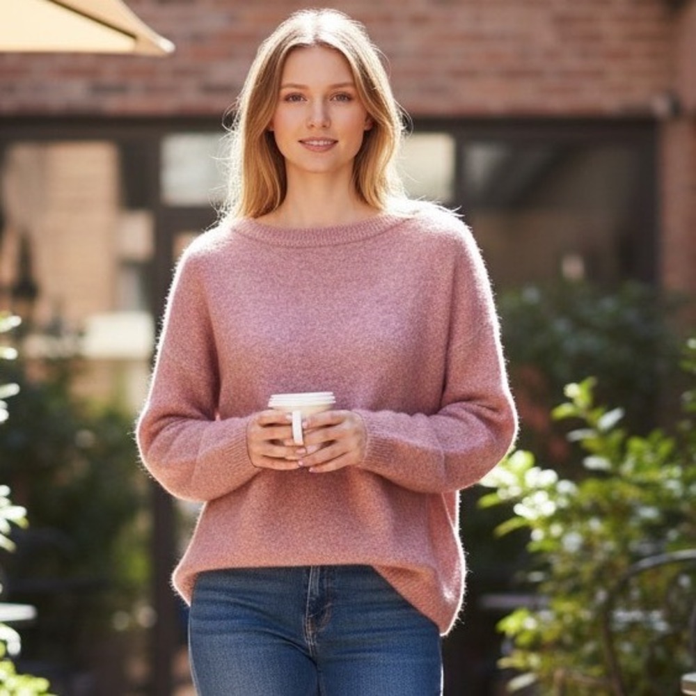 Acne Studios Dramatic Mohair Knit Oversized Sweater Powder Pink Melange | Size M